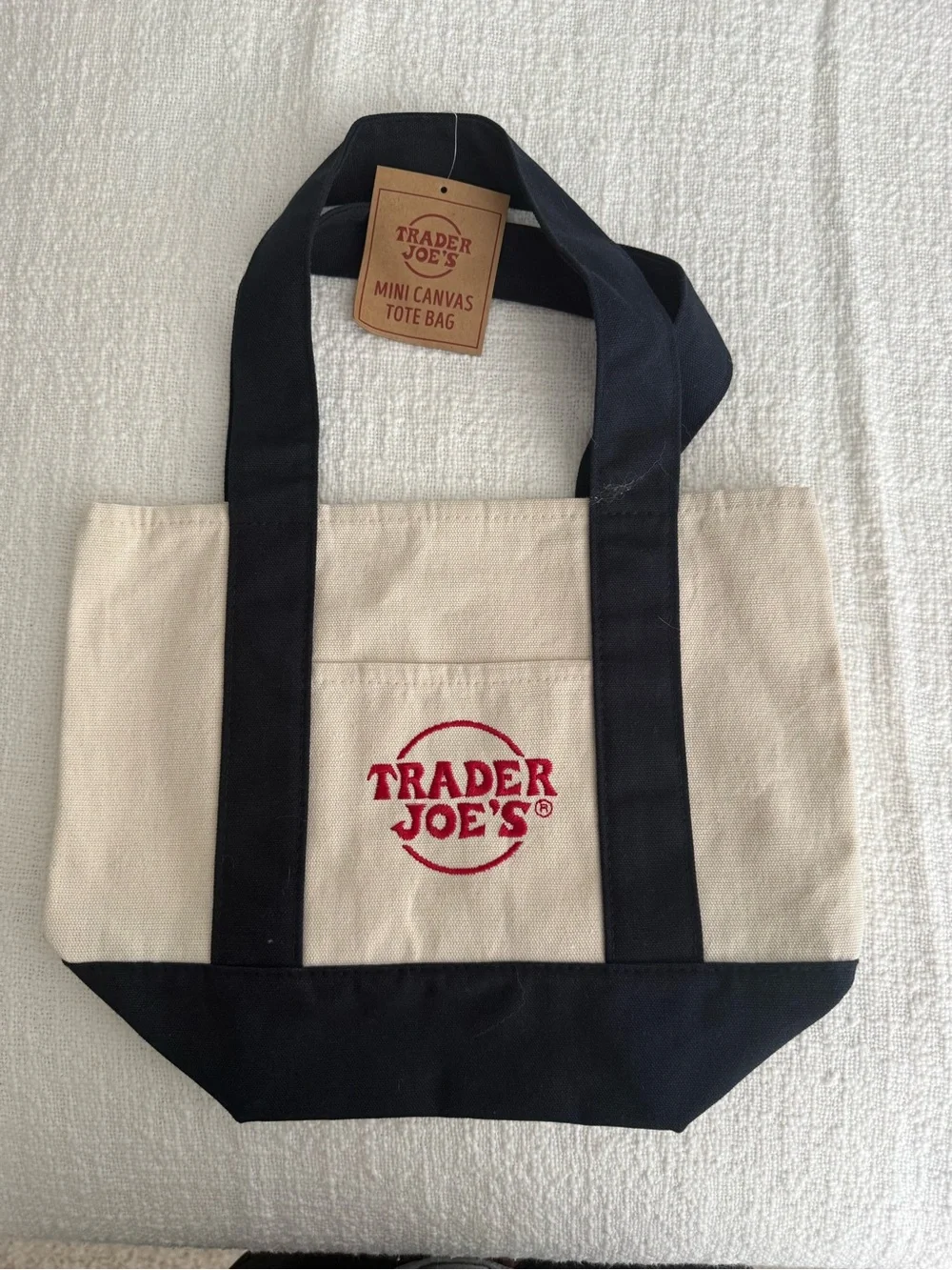 Trader Joe's Mini Canvas Tote in Natural with Navy Trim